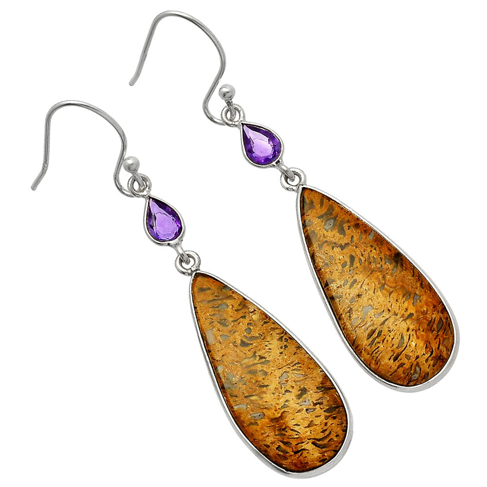 Palm Root Fossil Agate & Amethyst Earrings E-1002 SDE82599